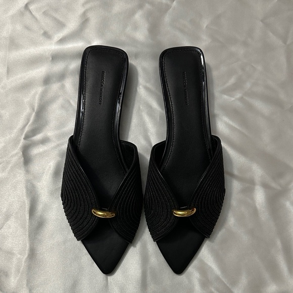 Rebecca Minkoff Black Pointed Slip-On Mules with Gold Accent - Picture 5 of 8